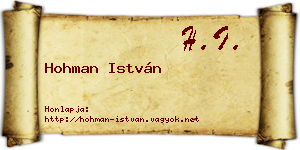 Hohman István névjegykártya