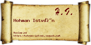 Hohman István névjegykártya